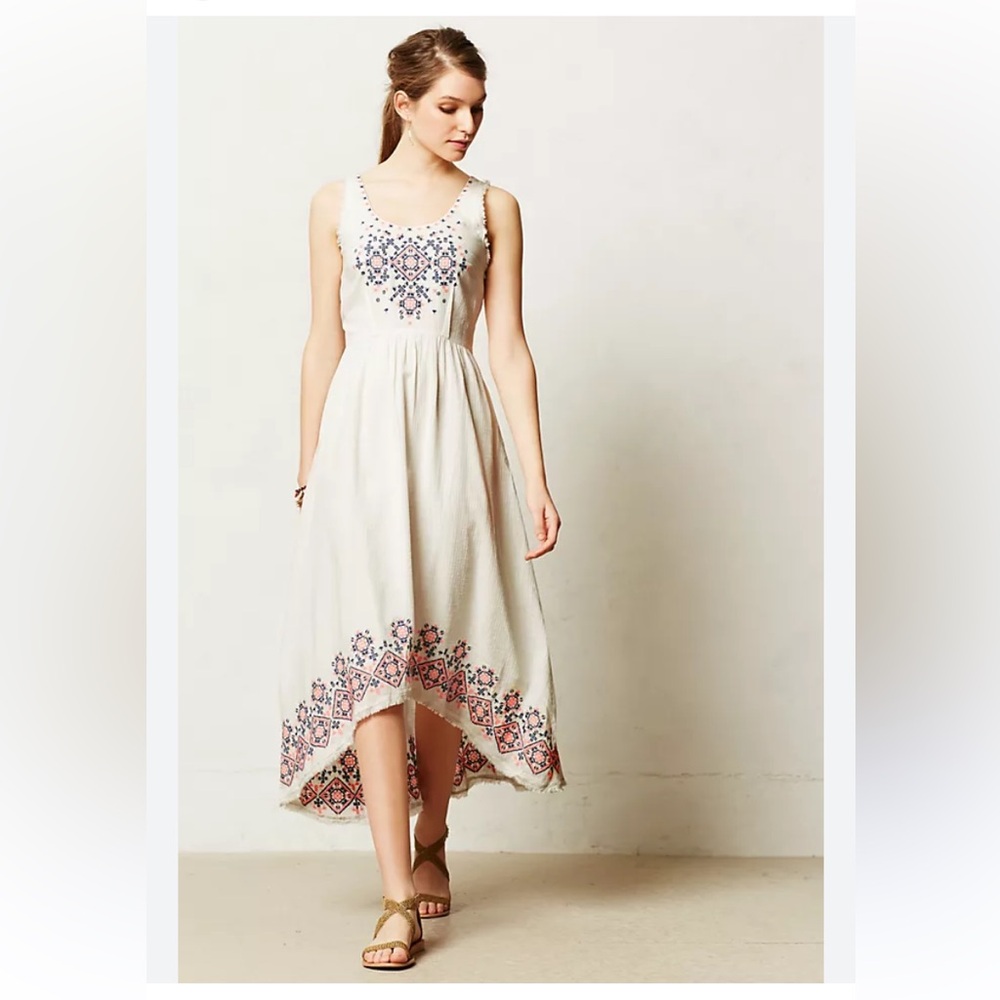 NWOT Anthropologie Holding Horses Cissie gauzy beach  embroidered white dress 10